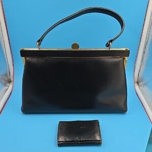 Vintage Triomphe Black Leather Handbag w/ Gold Hardware (Wallet added for free)